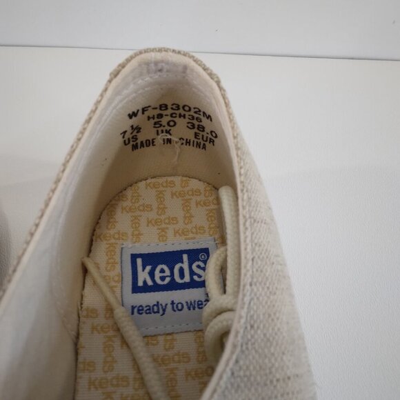 NEW Keds Natural Linen Canvas Lace Up Sneakers Size 7.5M - Picture 6 of 9